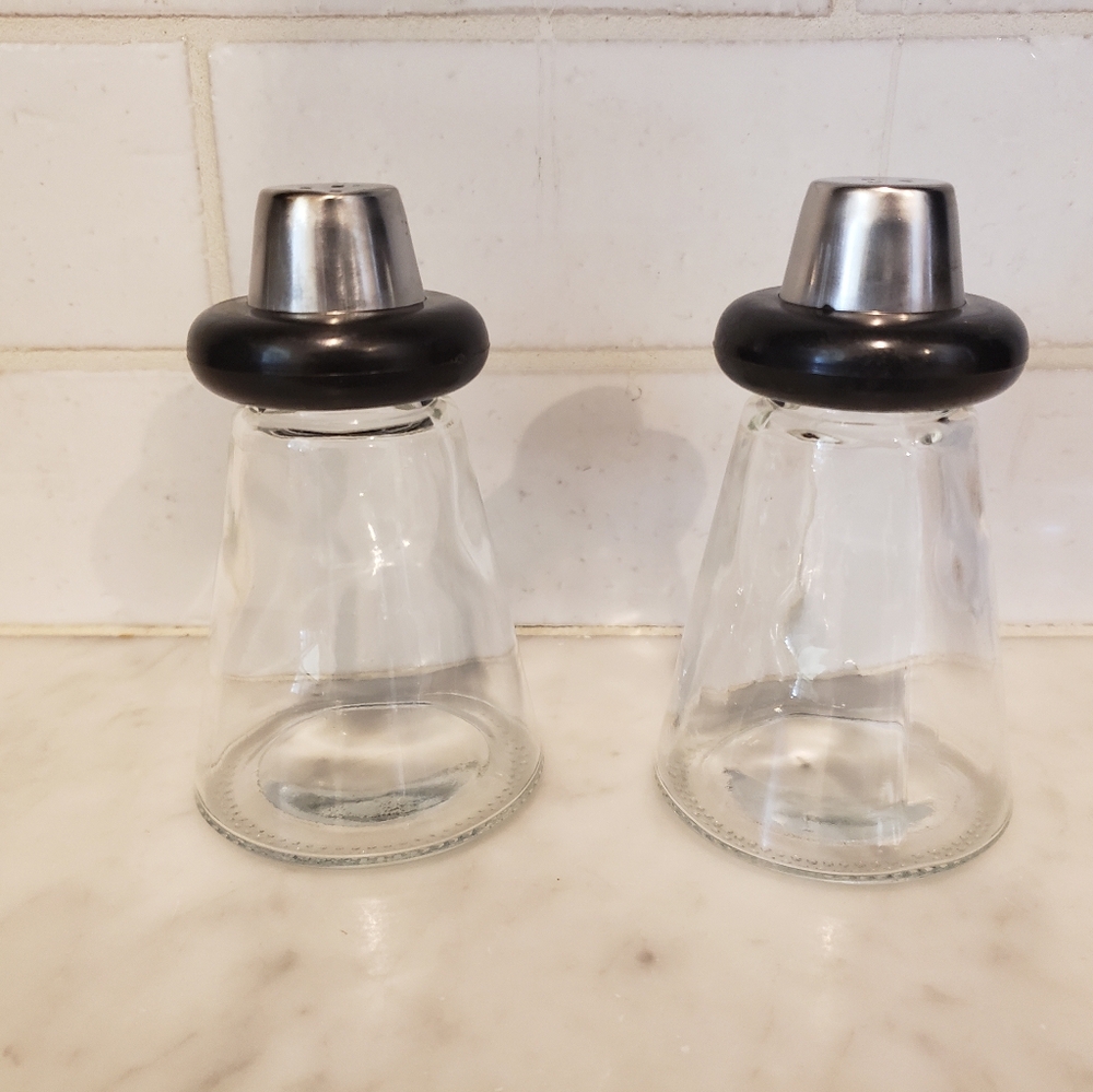 Pair Of Vintage Screw Top Glass Salt And Pepper Shakers